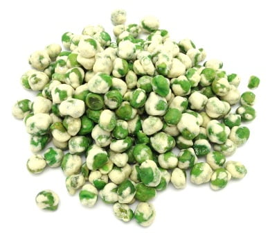 coated baked green peas